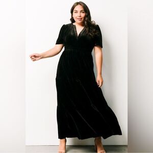 Baltic Born Artemis Tiered Velvet Maxi Dress in Black Plus Size 3X